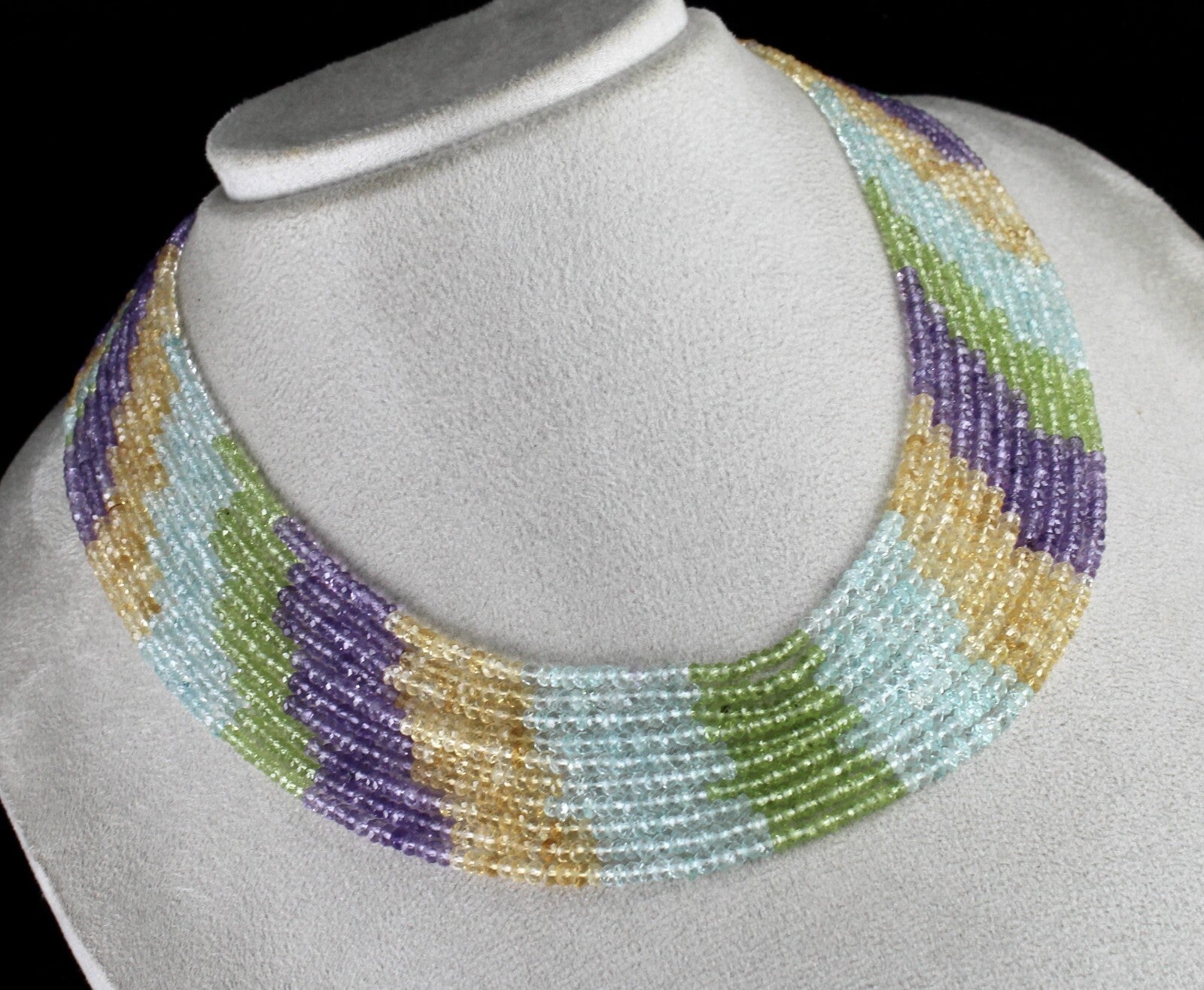 Multi Colour Peridot Citrine Amethyst & Topaz 365ct Beads 10l Gemstone Necklace