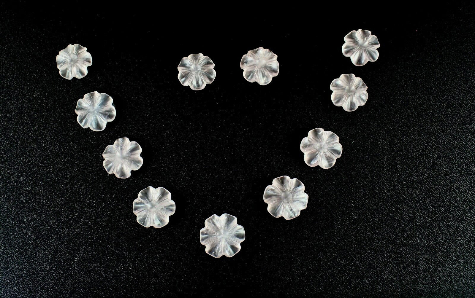 11 Pcs Natural Rose Quartz Carved Flower Gemstone Set 97.35 Cts For Designing
