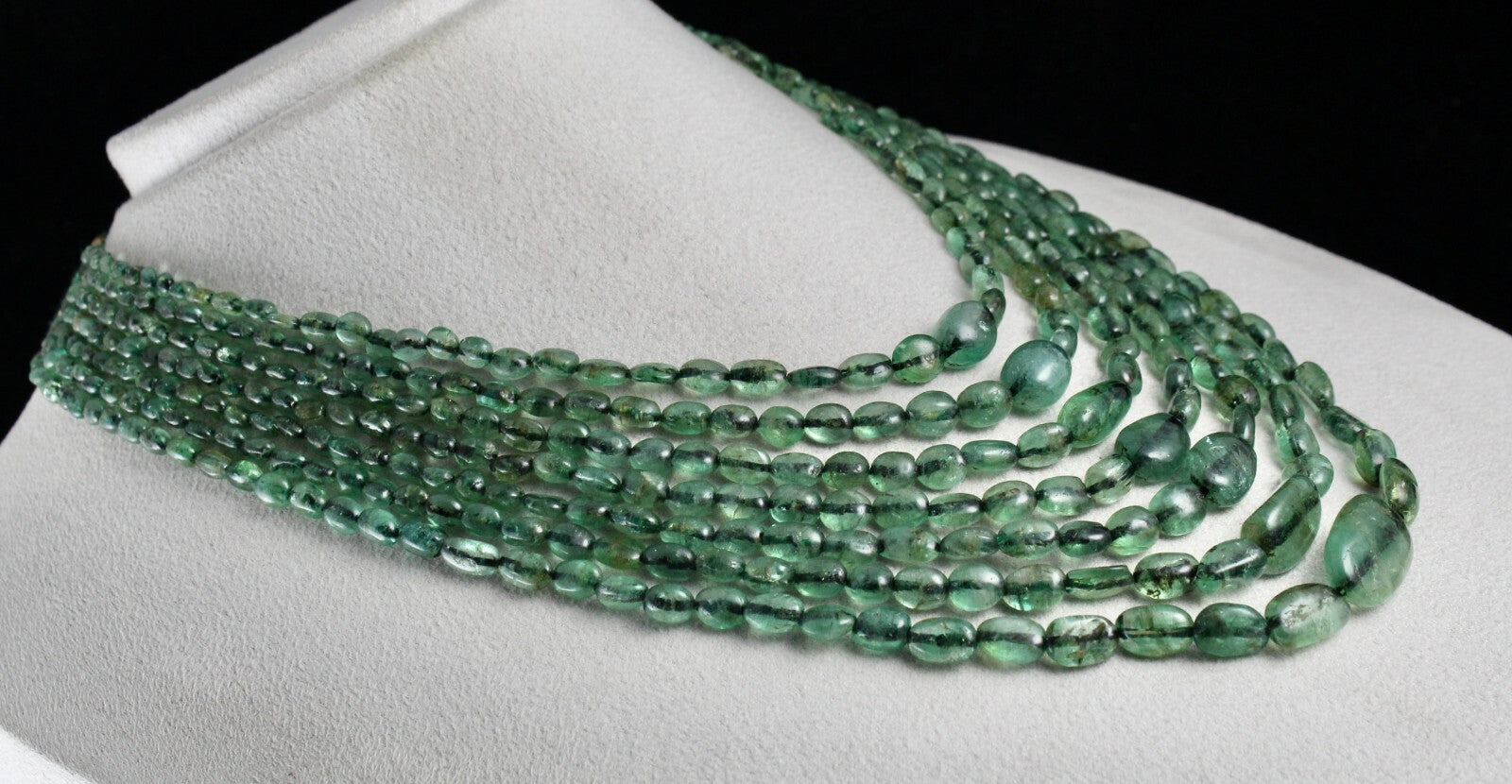 Antique Natural Emerald Beads Necklace 528 Ct Certified Long Classic 7l