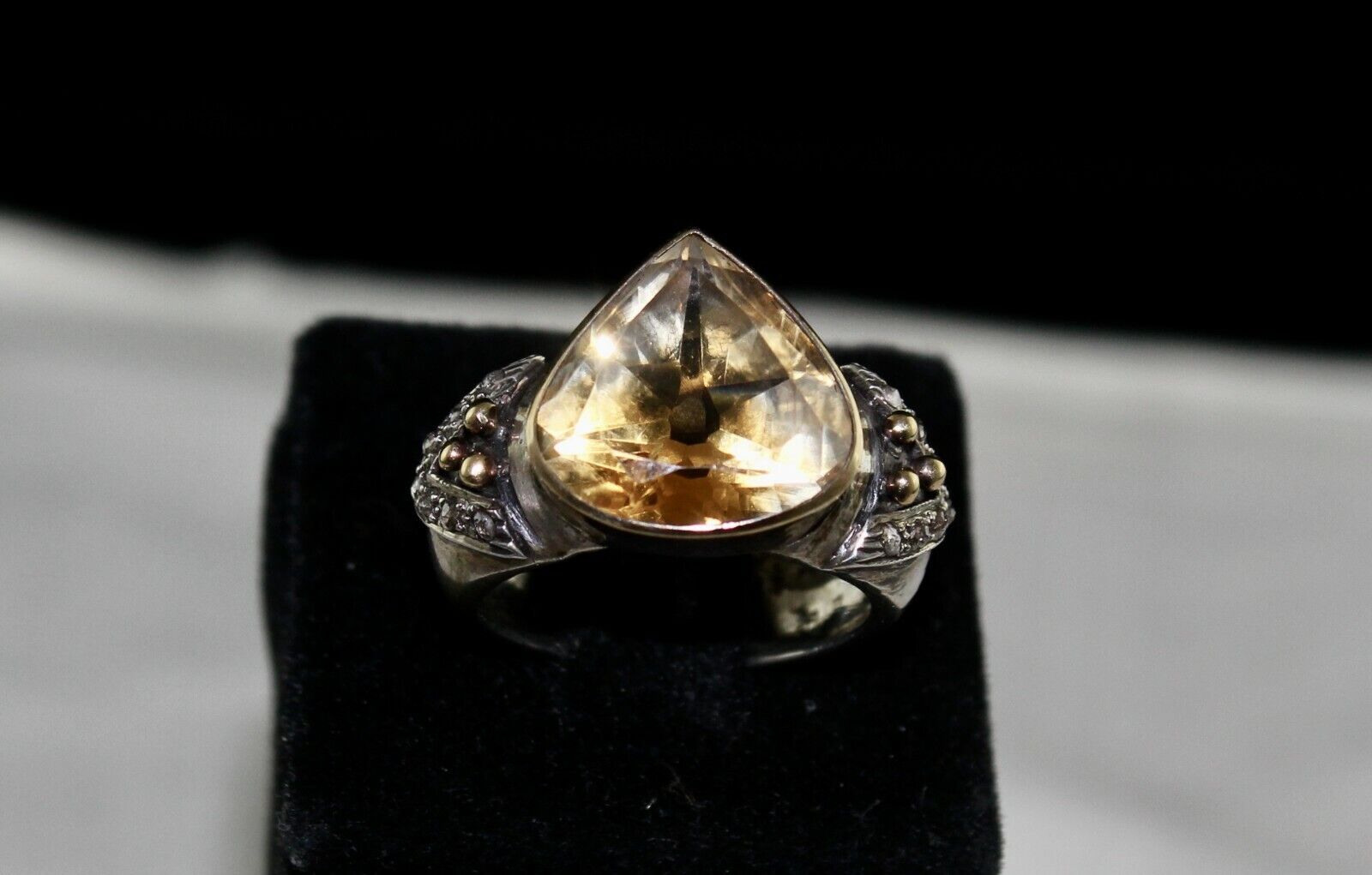 NATURAL YELLOW CITRINE HEART CUT DIAMOND 18K GOLD SILVER VINTAGE MEN WOMEN RING