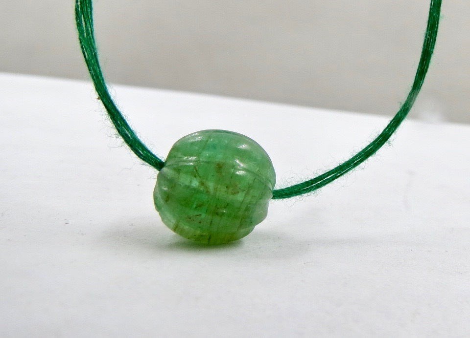 Certified Old Natural Emerald Melon Carved Bead 14.16 Ct Loose Gemstone Pendant