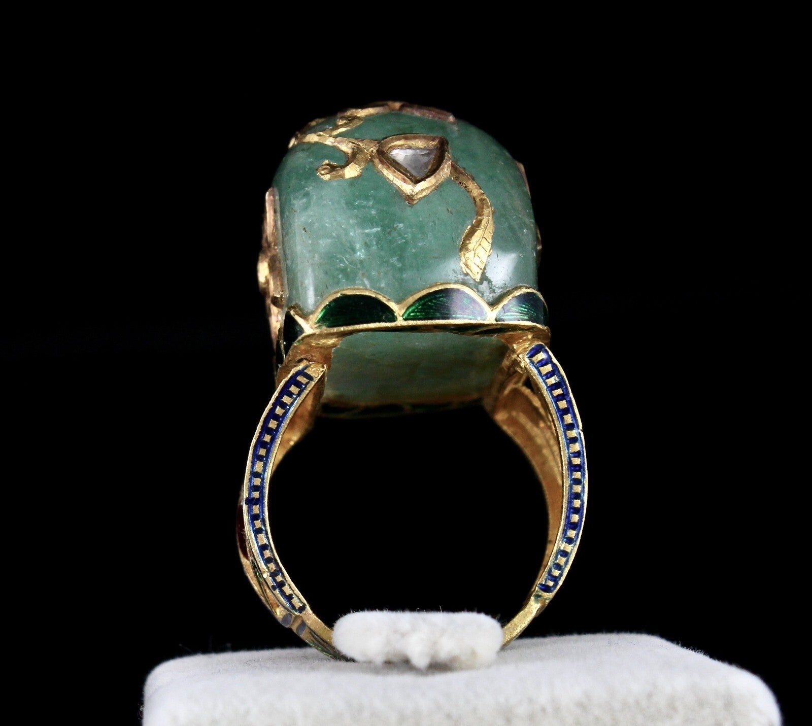 Antique Natural Colombian Emerald 10ct Diamond Kundan Meena Jadau Certified Ring