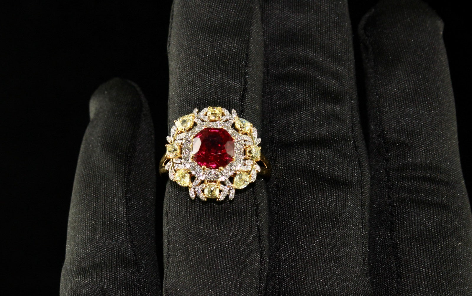 Certified Natural Red Spinel Ring Cut Diamond 18K Gold Statement Finest Jewelry