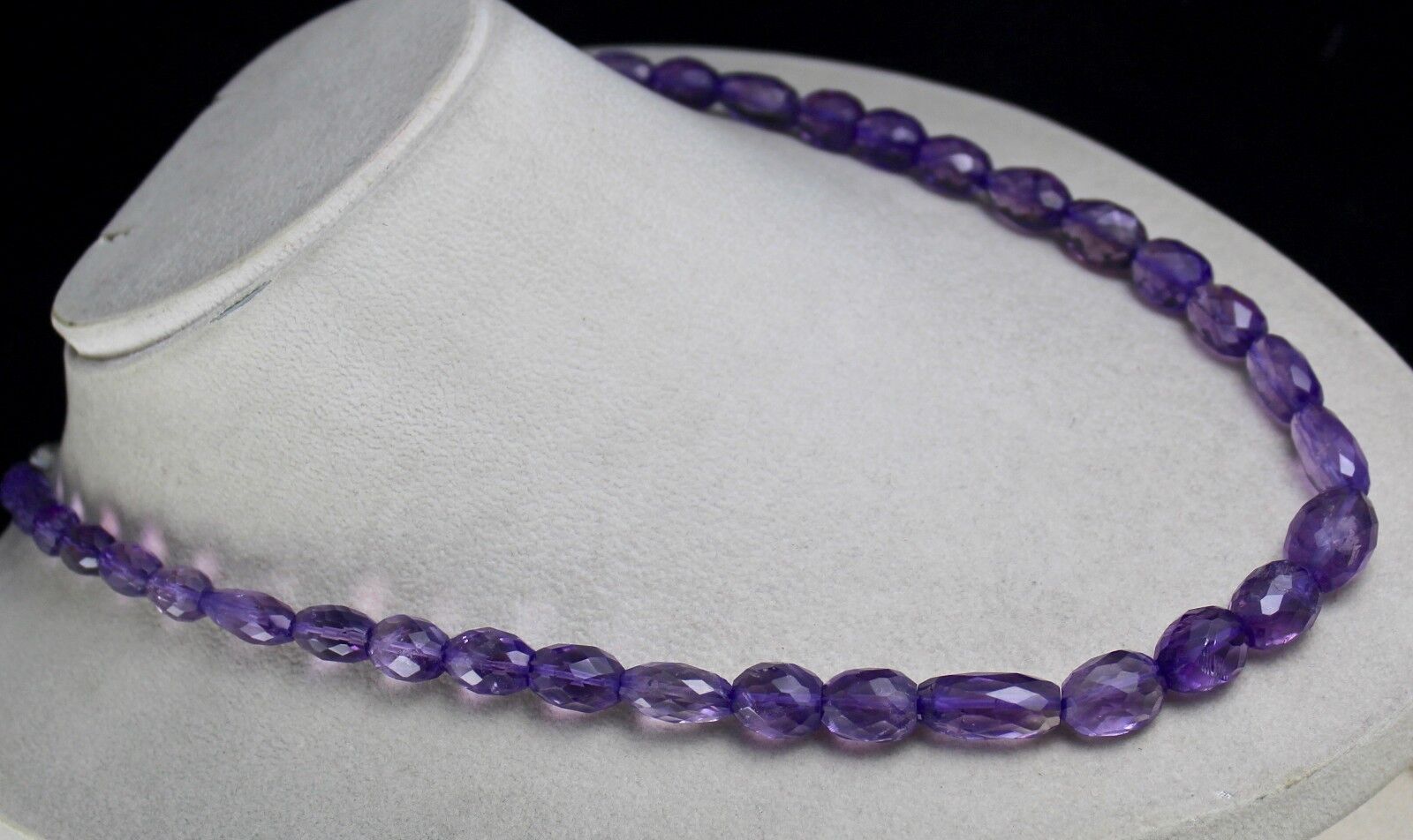 NATURAL PURPLE AMETHYST BEADS FACETED OVAL 17MM 1 LINE 347CTS GEMSTONE NECKLACE