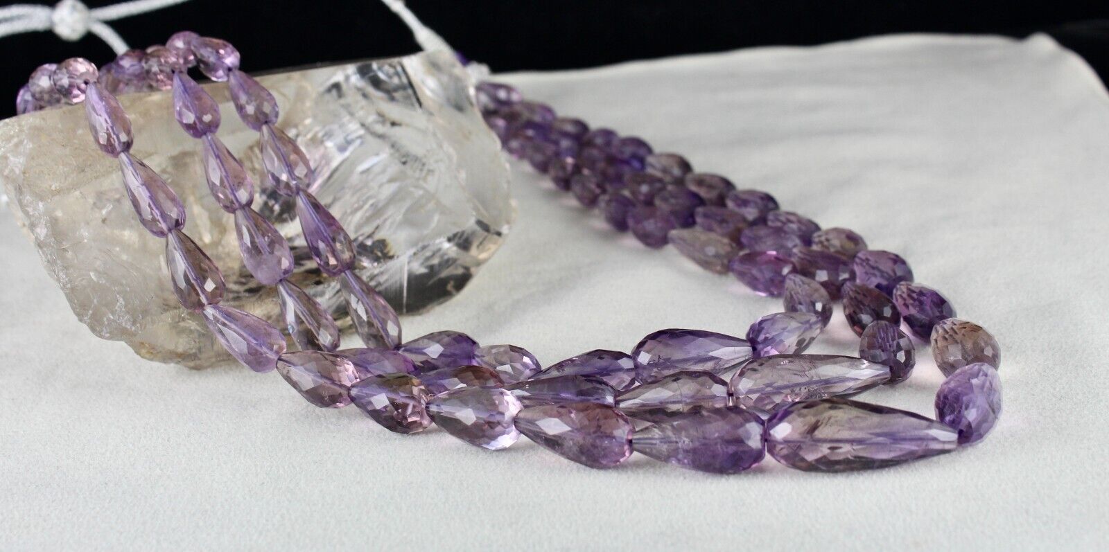NATURAL PURPLE AMETHYST BEADS TEAR DROPS 3 L 727 CARATS GEMSTONE FINEST NECKLACE