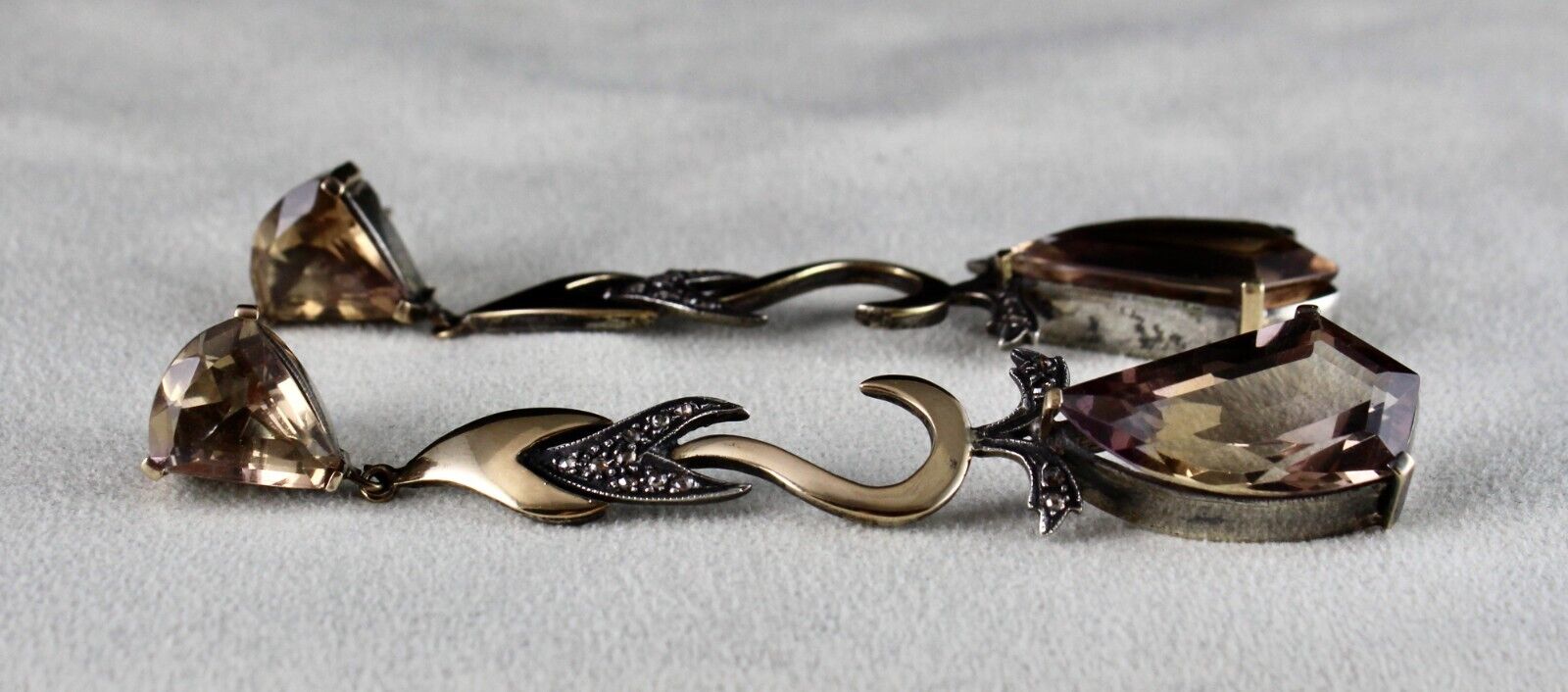 Natural Ametrine Cut 18K Gold Diamond & 925 Silver Victorian Statement Earring