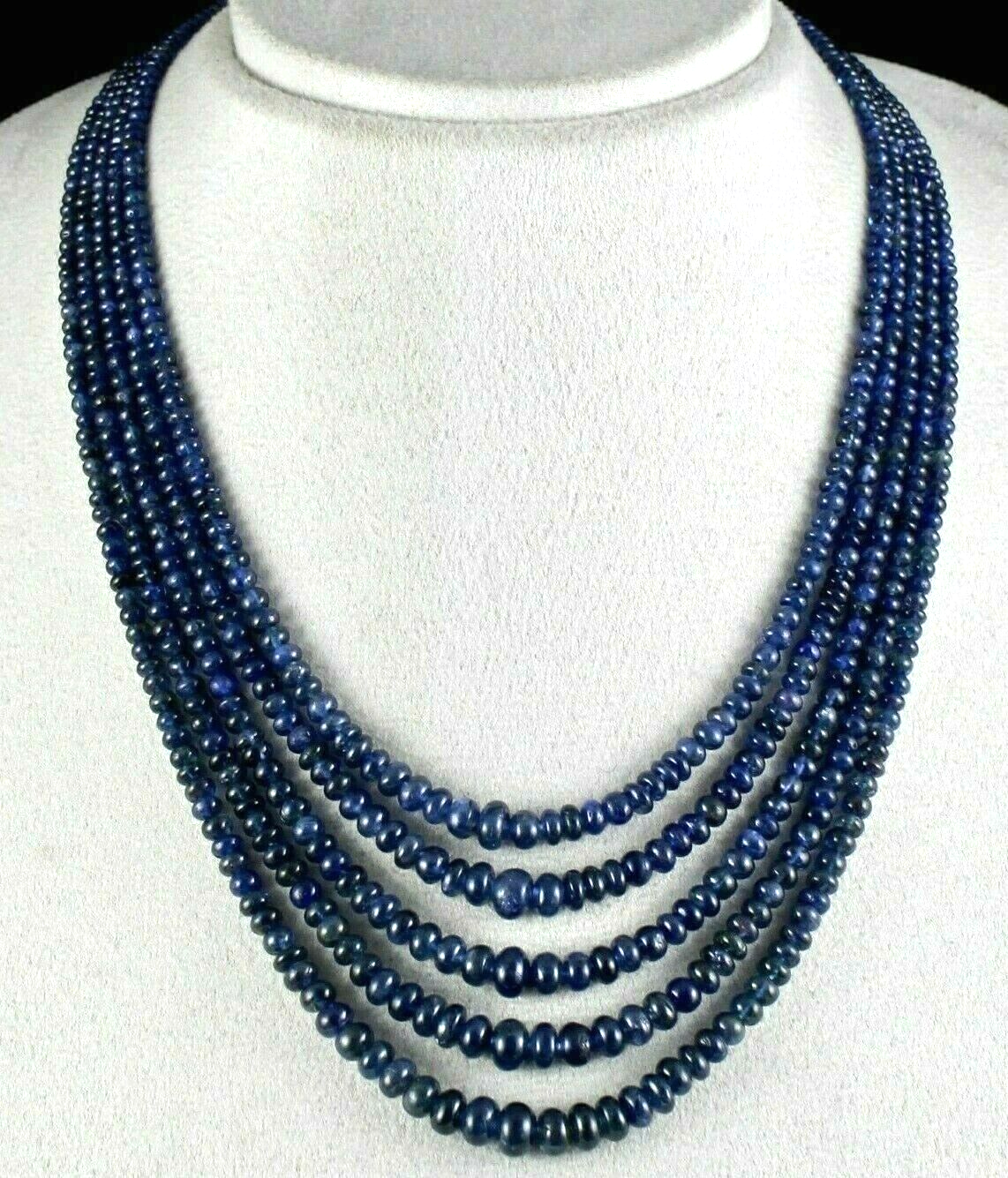 Certified Natural Blue Sapphire 460 Ct Round Beads Sterling Silver Necklace