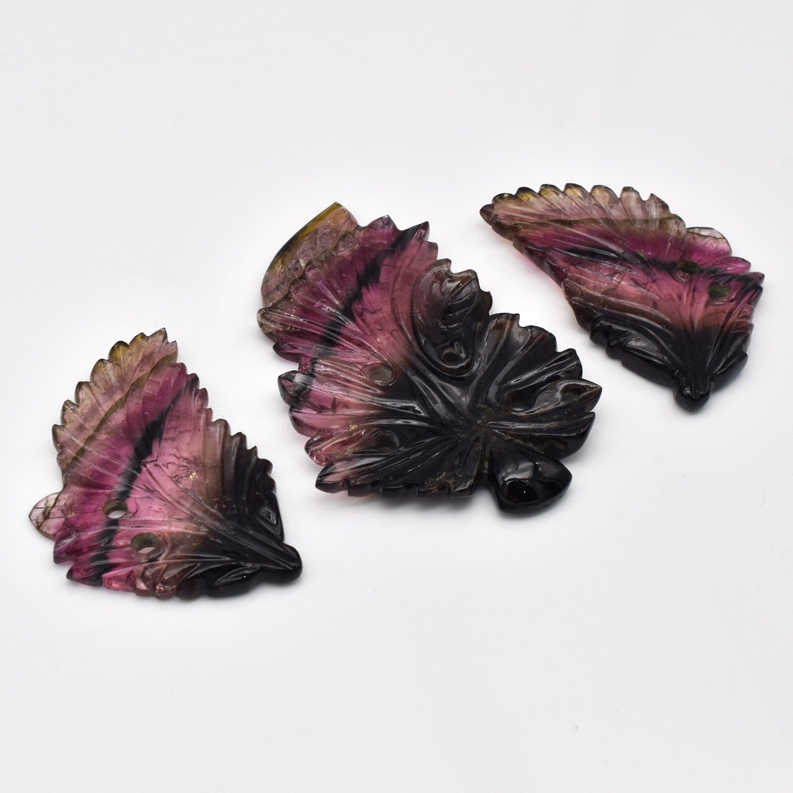 Certified Natural Multi Tourmaline 216 Ct Engraved Leaves Earring Pendant Set