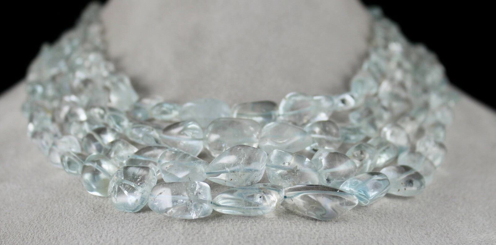 Certified Natural Blue Topaz 4 Line 1215ct Beaded Fine Necklace