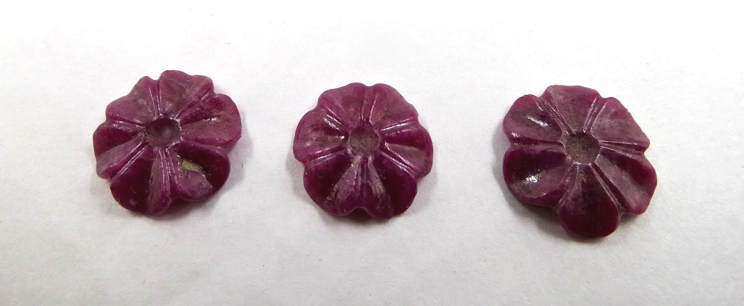 Natural Ruby 25 Ct Carved Flower Design Ring Pendant Earring Set