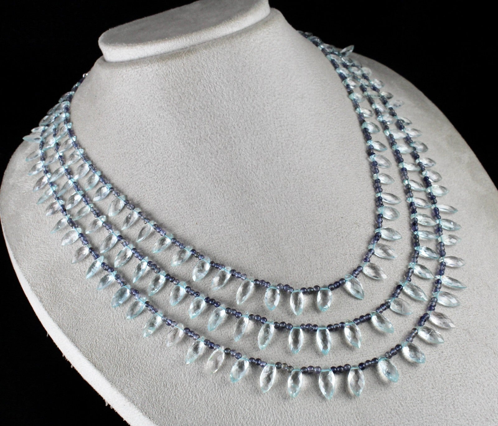 Certified Natural Aquamarine Briolette 290ct Iolite Round Gemstone Necklace