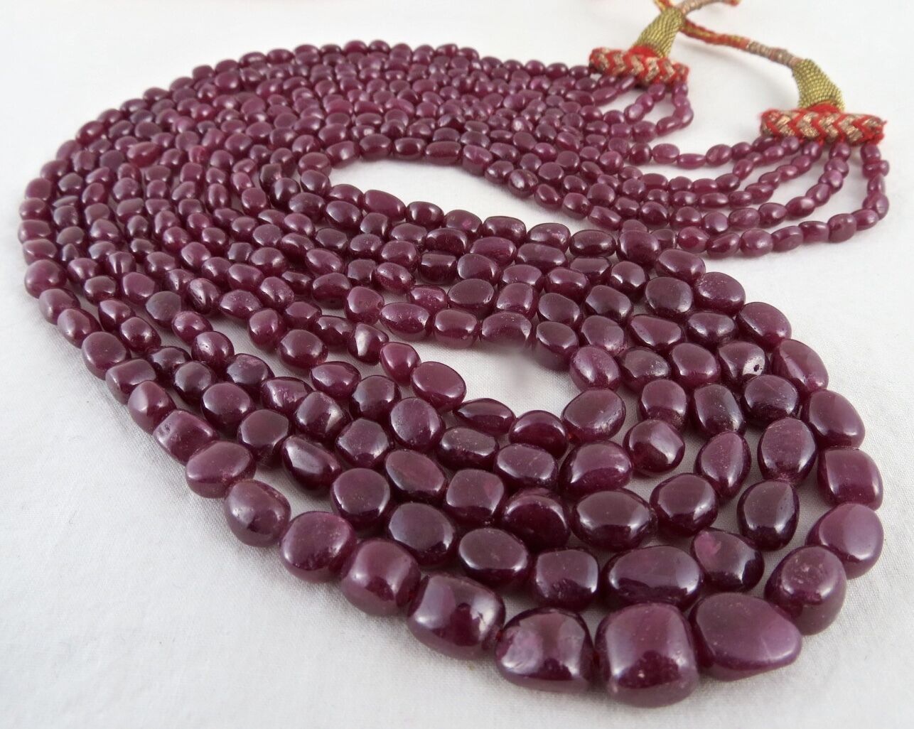 NATURAL RUBY BEADS LONG 5 LINE 540 CARATS PRECIOUS GEMSTONE NECKLACE FOR LADIES