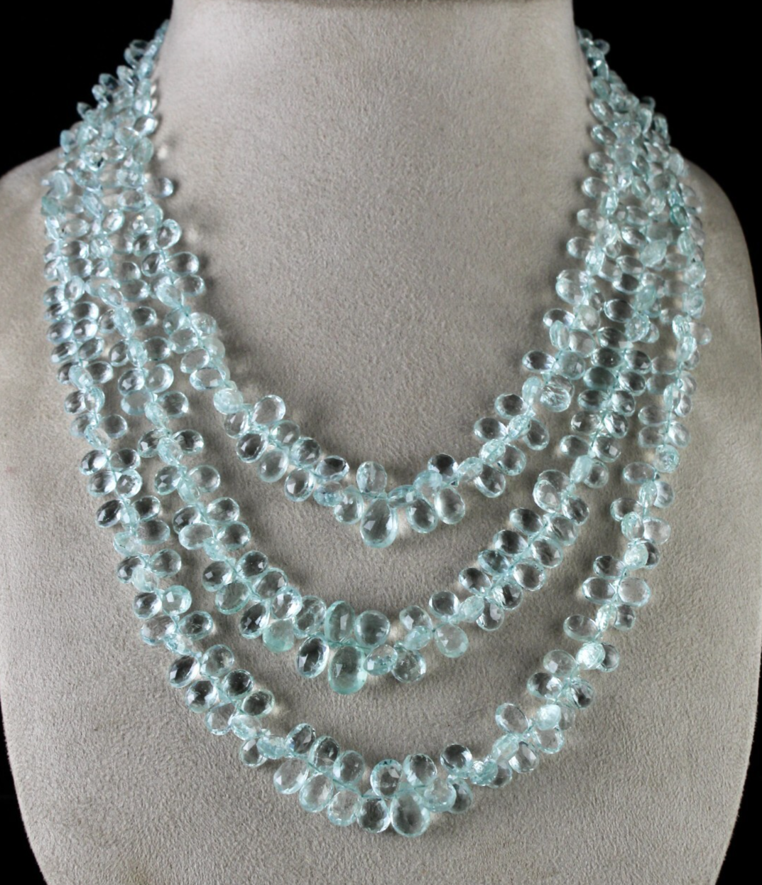 Certified Natural Blue Aquamarine Teardrop Beads Necklace 614 Ct Statement