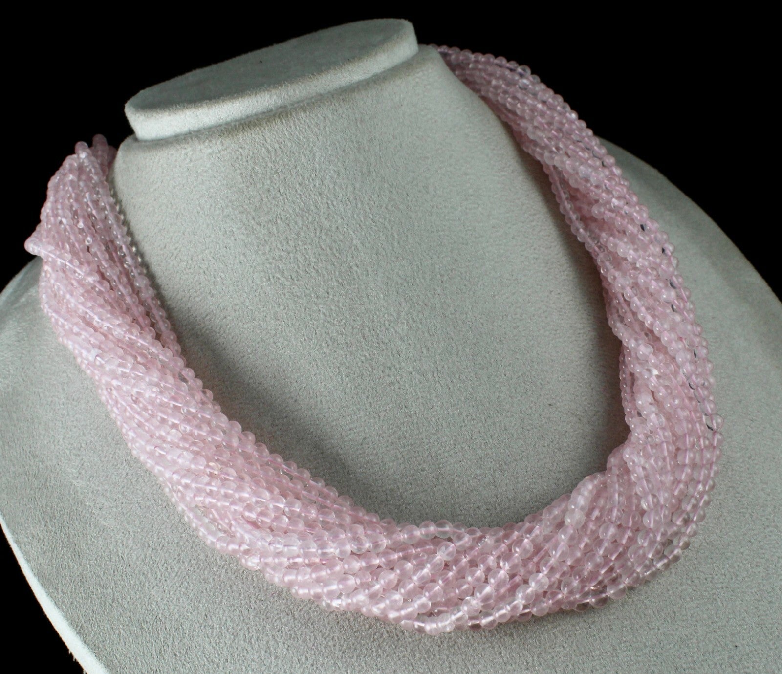 Natural Pink Rose Quartz Beads 1175 Carats Semi-precious 18 Line Necklace