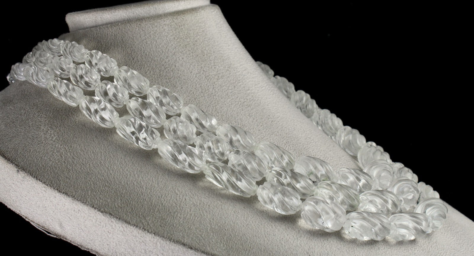 Natural White Rock Crystal Quartz 1478 Ct Oval Bead Carved Gemstone Necklace