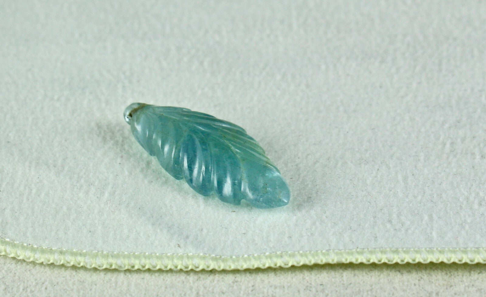Natural Blue Aquamarine Carved Leaf Gemstone 21.84 Ct Drilled Loose For Pendant