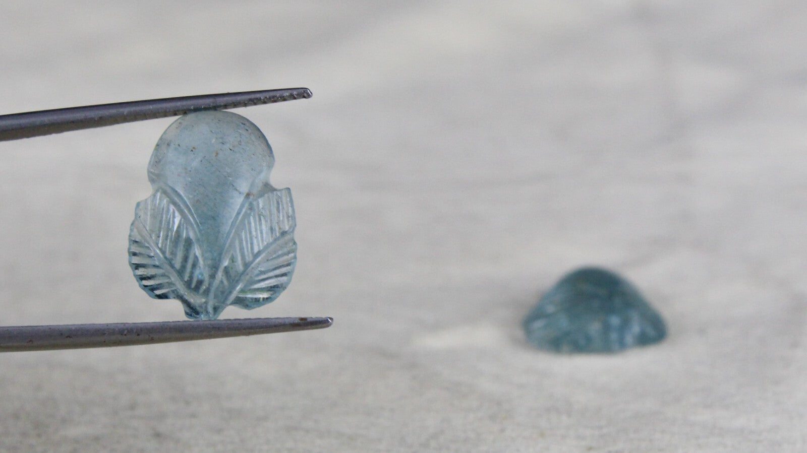 Natural Blue Aquamarine 13.60ct Carved Leaves Gemstone Pair For Earrings