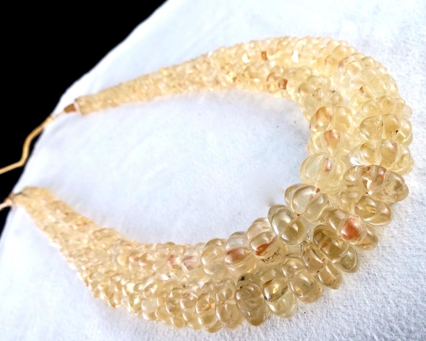 Natural Yellow Citrine Carved Melon Beads 2 L 540 Ct Gemstone Finest Necklace