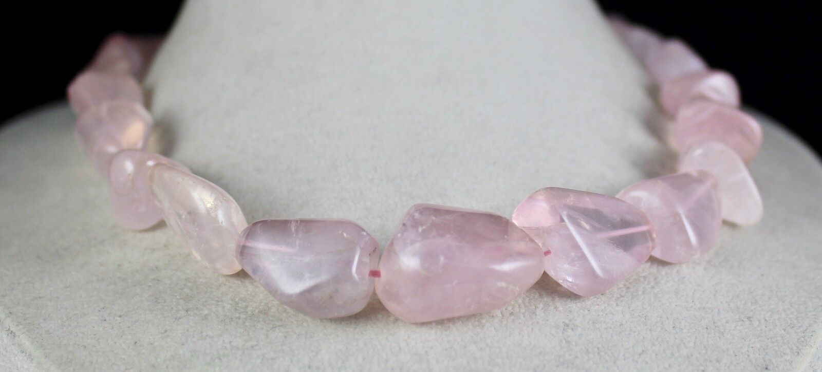 Pink Natural Rose Quartz Cabochon beads Necklace 730 Cts Gemstone Silver Clasp