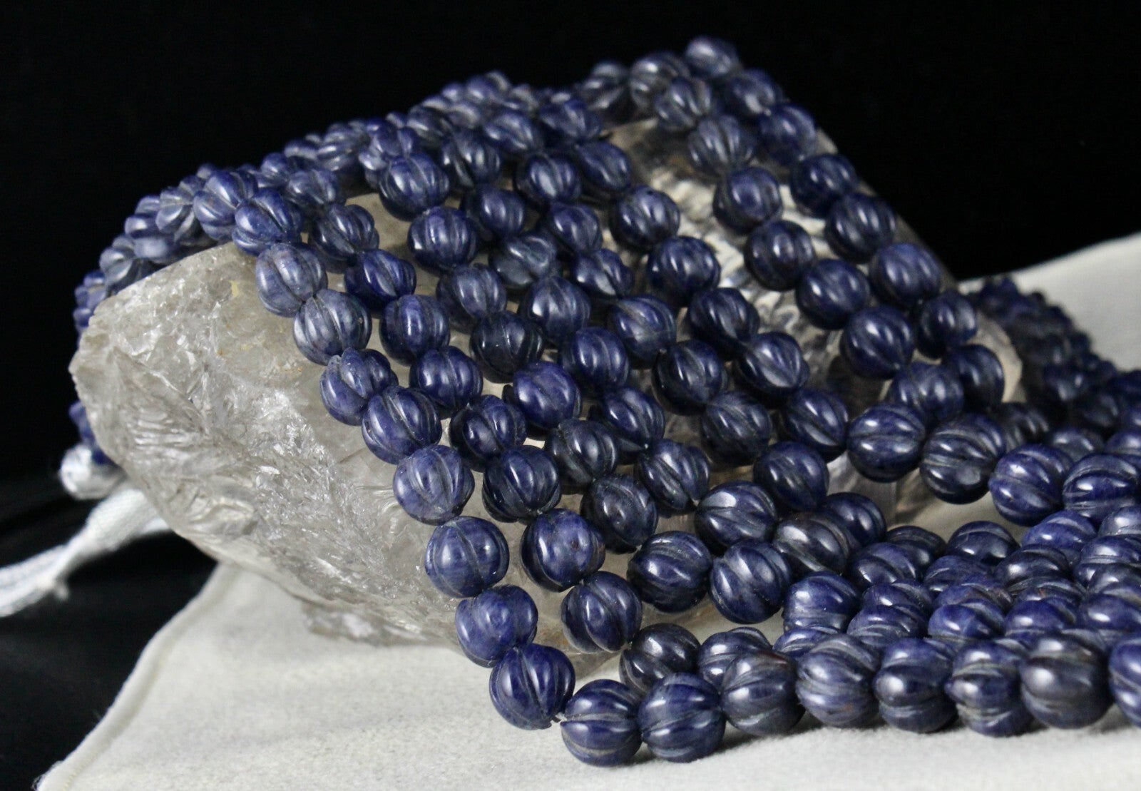 Blue Jade Carved Round Gemstone Necklace 1217 Cts Fashion 5 Line