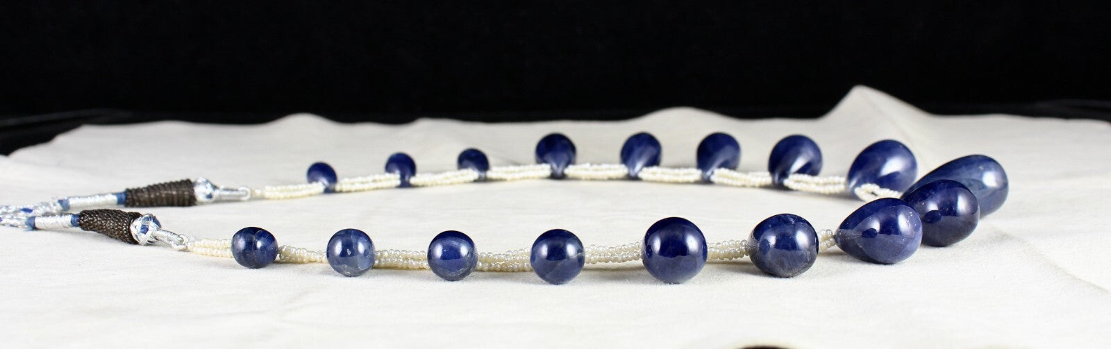 Certified Natural Unheated Blue Sapphire 420 Ct Teardrop Pearl Beaded Necklace,