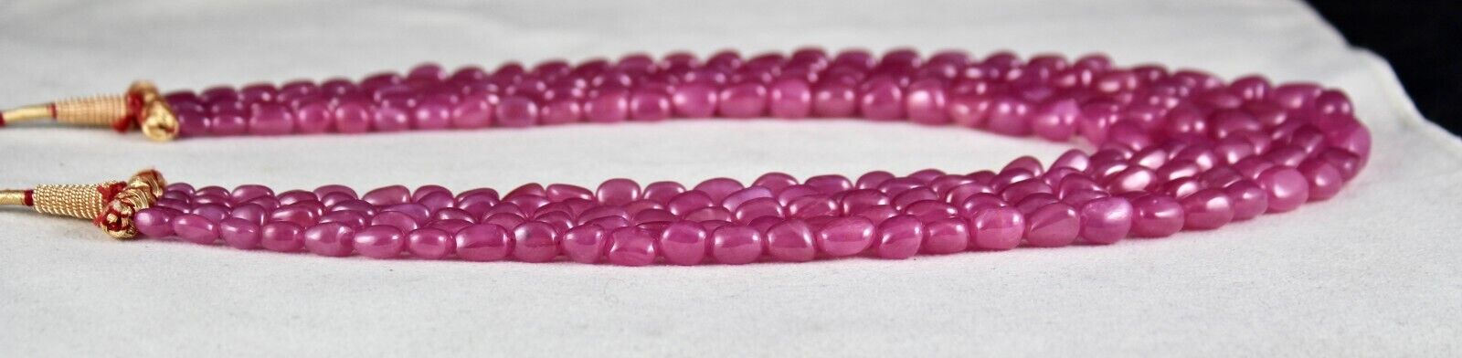 NATURAL UNTREATED RUBY LONG BEADS 5 LINE 1087 CARATS LADIES GEMSTONE NECKLACE