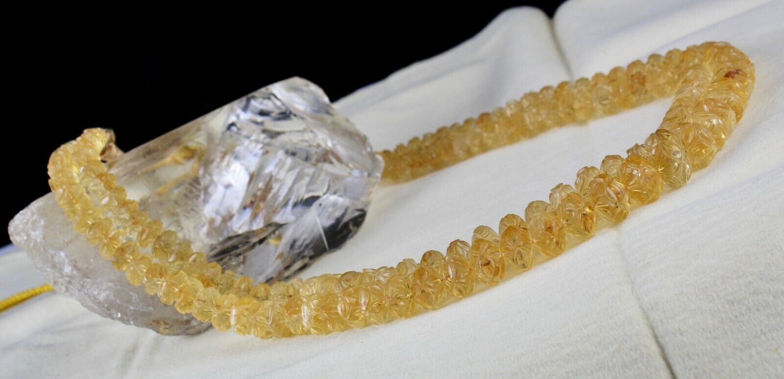 Natural Yellow Citrine Beads Carved Round 2 L 514 Ct Gemstone Vintage Necklace
