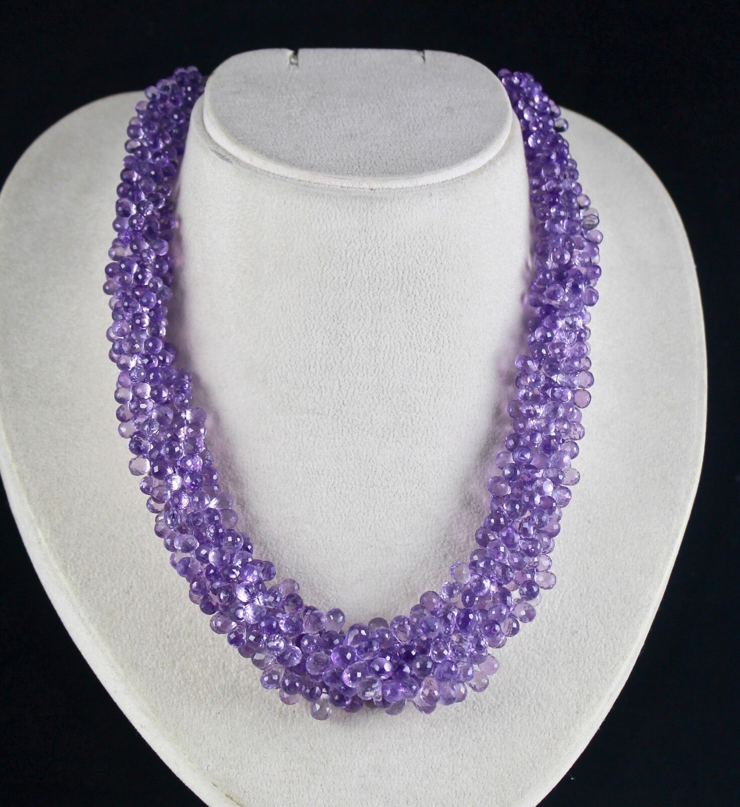 Pink Amethyst Beaded Drops Necklace 768 Ct Natural Gemstone Bunch Silver Clasp