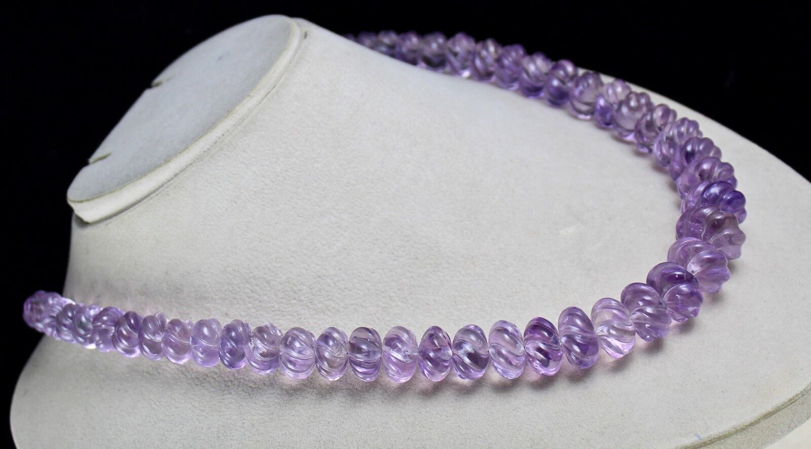 Natural Amethyst Beads Carved Melon 1 L 713 Ct Purple Gemstone Fashion Necklace