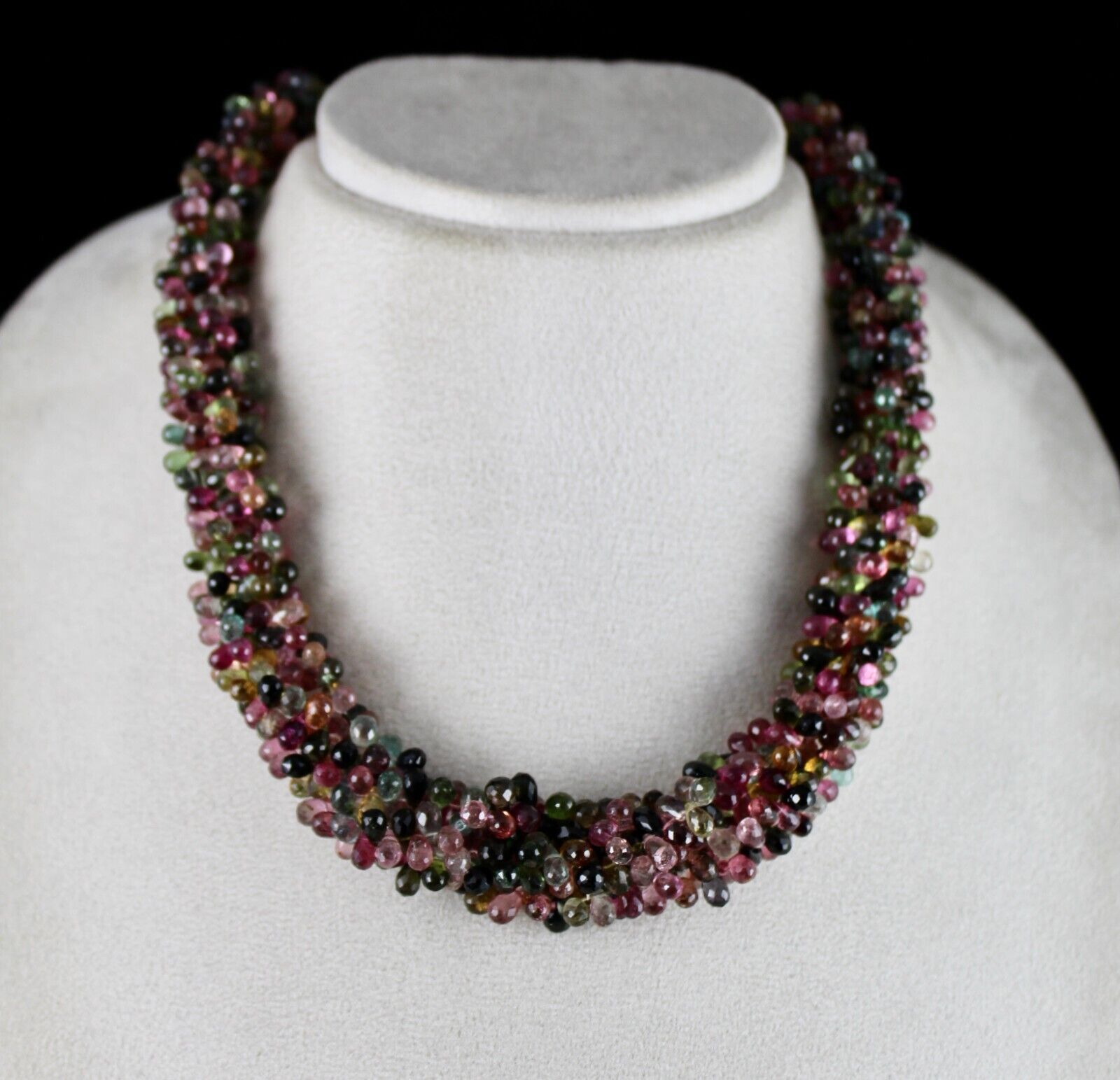 NATURAL MULTI TOURMALINE BEADS TEAR DROPS 5 LINE 632 CARATS GEMSTONE NECKLACE