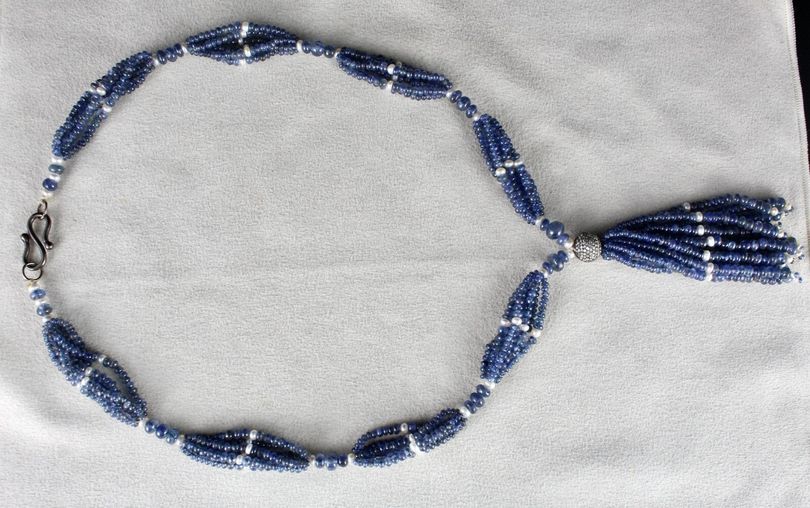 Certified Natural Blue Sapphire 398 Ct Pearl Beads Sterling Silver Necklace