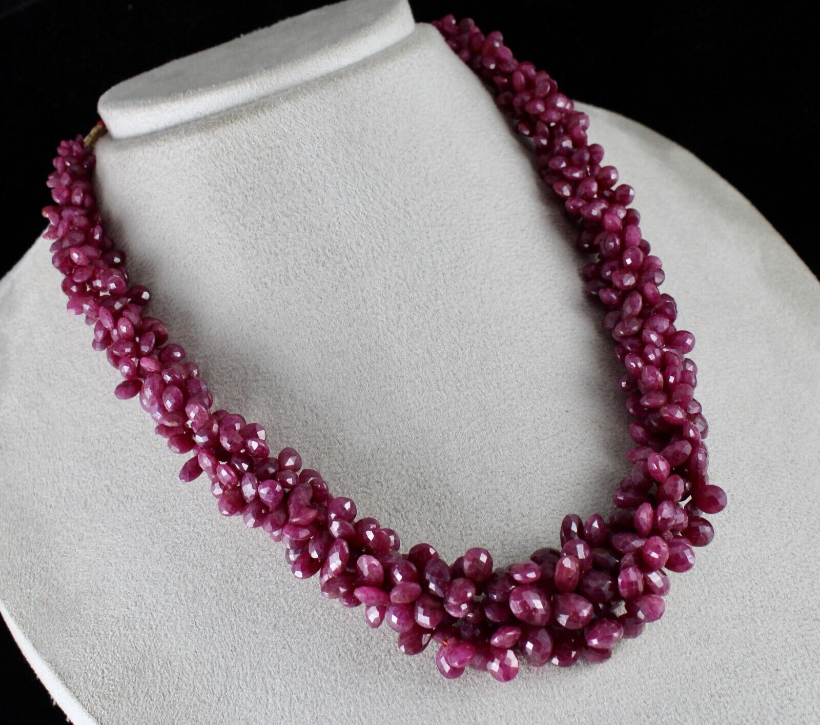 NATURAL CERTIFIED RUBY BEADS TEARDROPS 4 LINE 768 CTS GEMSTONE SILVER NECKLACE
