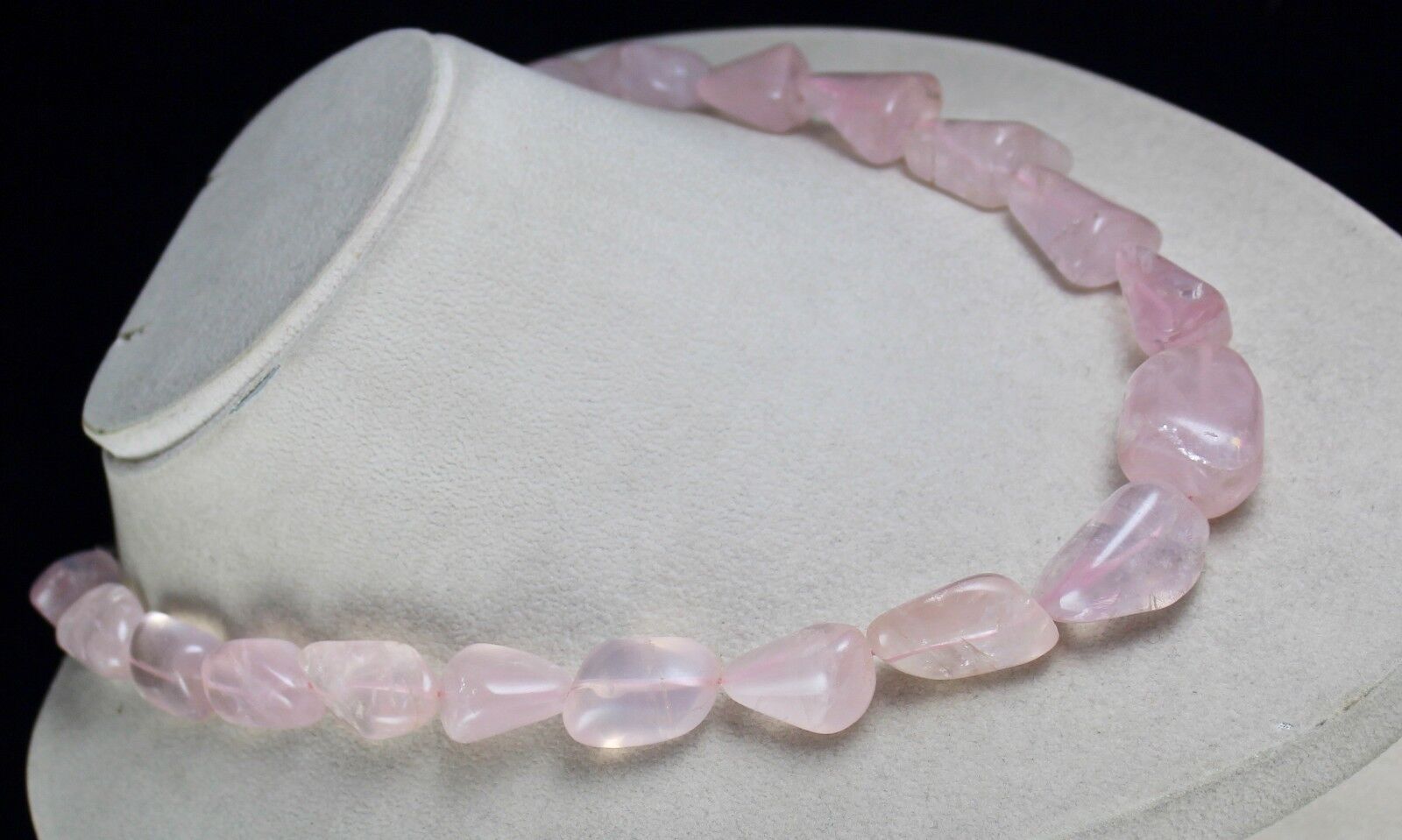 Pink Natural Rose Quartz Cabochon beads Necklace 730 Cts Gemstone Silver Clasp