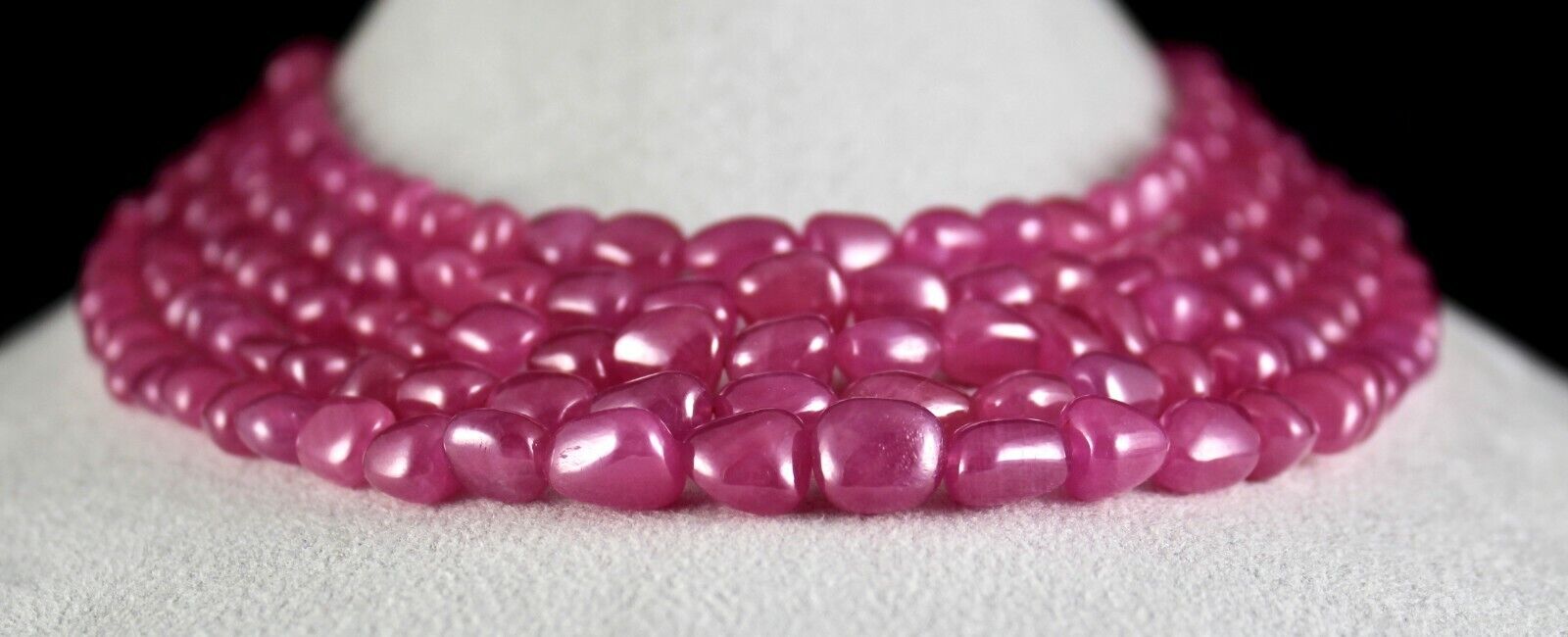 NATURAL UNTREATED RUBY LONG BEADS 5 LINE 1087 CARATS LADIES GEMSTONE NECKLACE