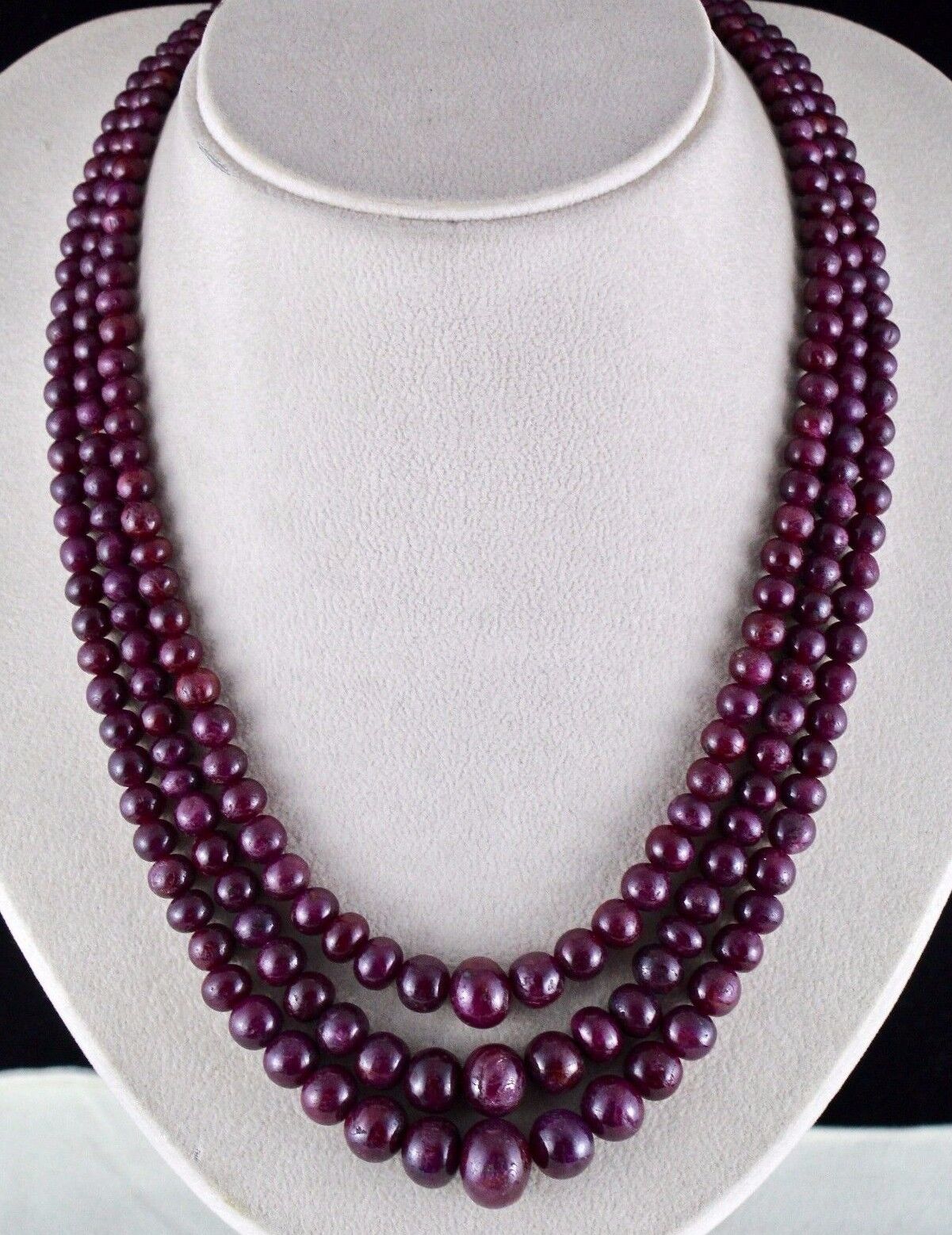 NATURAL UNTREATED RUBY BEADS ROUND GEMSTONE 15 MM 861 CARATS LADIES NECKLACE