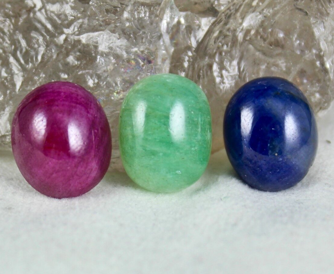 Certified Natural Ruby Emerald Blue Sapphire Cabochon Oval 16mm 51ct Gem Pendant