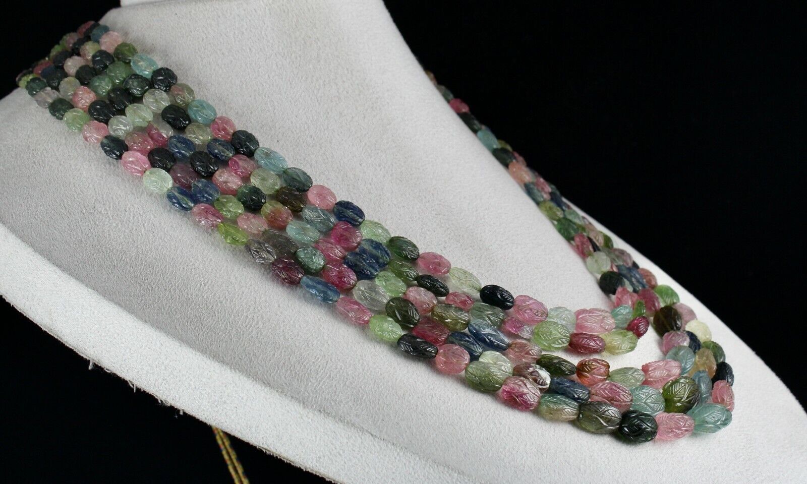 NATURAL MULTI TOURMALINE AQUAMARINE BEADS ENGRAVED 824 CARATS LADIES NECKLACE
