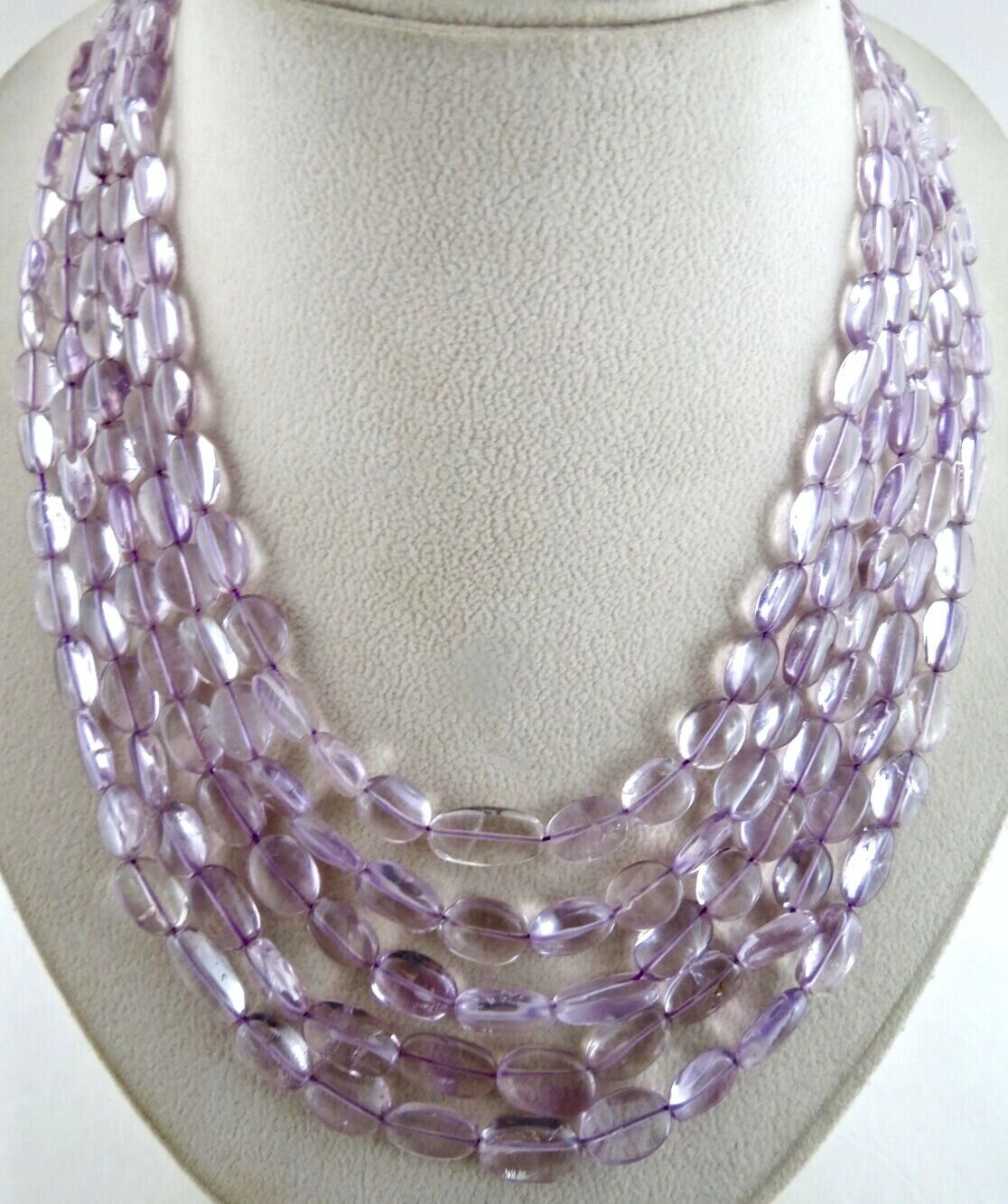 NATURAL PINK AMETHYST BEADS CABOCHON 5 LINE 689 CARATS GEMSTONE NECKLACE
