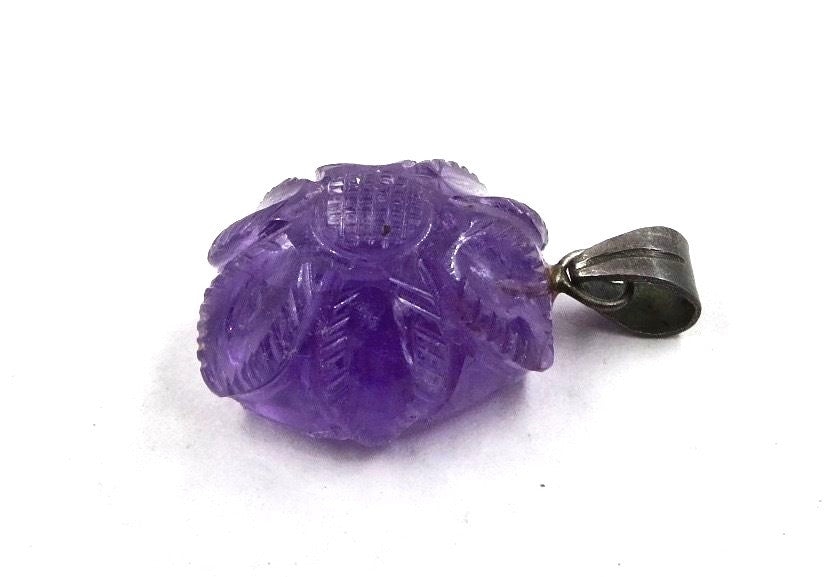 Sterling Silver Natural Amethyst 40ct Carved Oval Pendant Gemstone With Hook