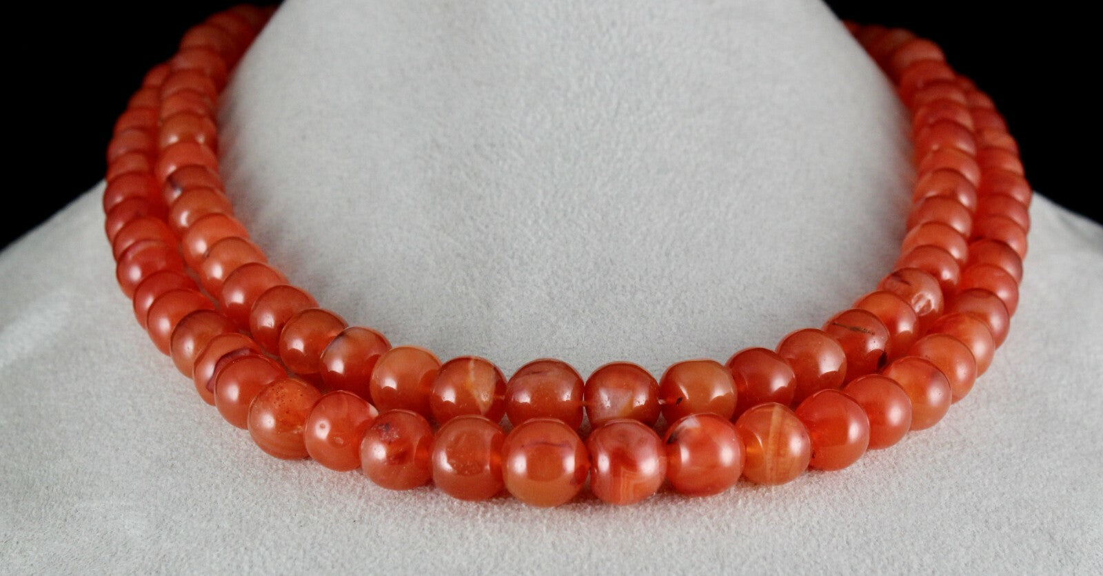 Natural Red Carnelian 929 Carats Beads Round 2 Line Fashion Necklace