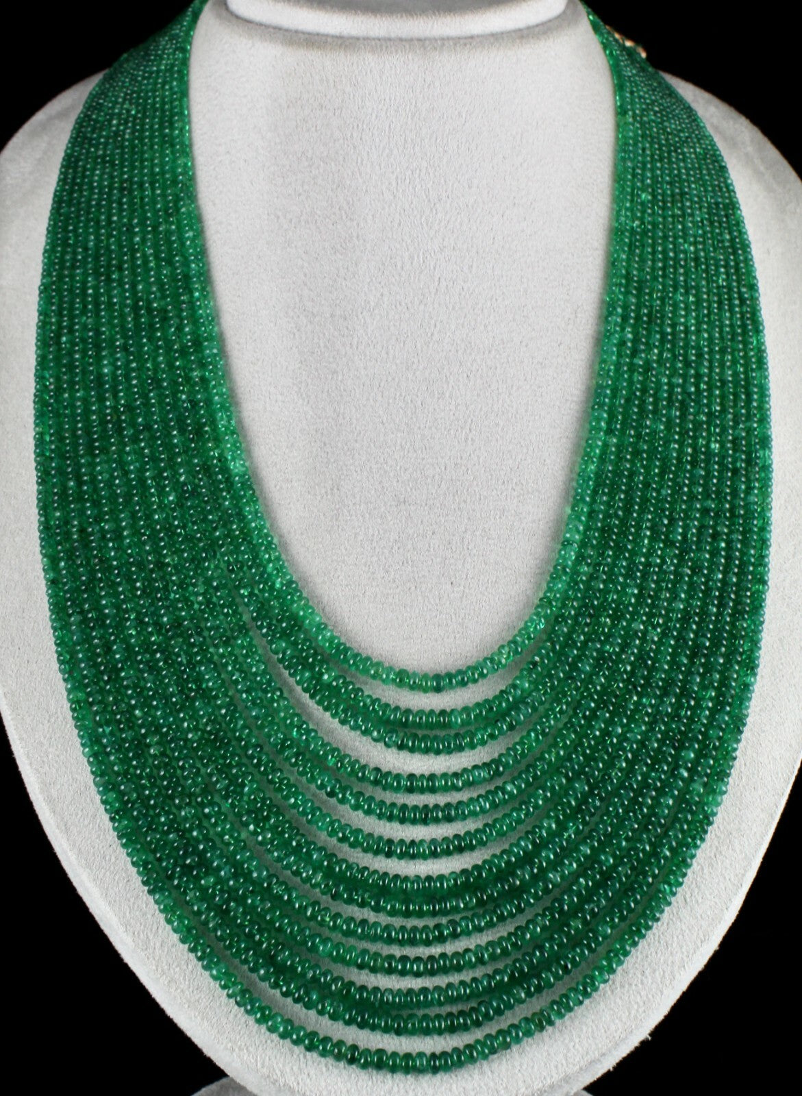 Natural Zambian Emerald Beads Necklace 871 Carat 13 Line Certified Gemstone