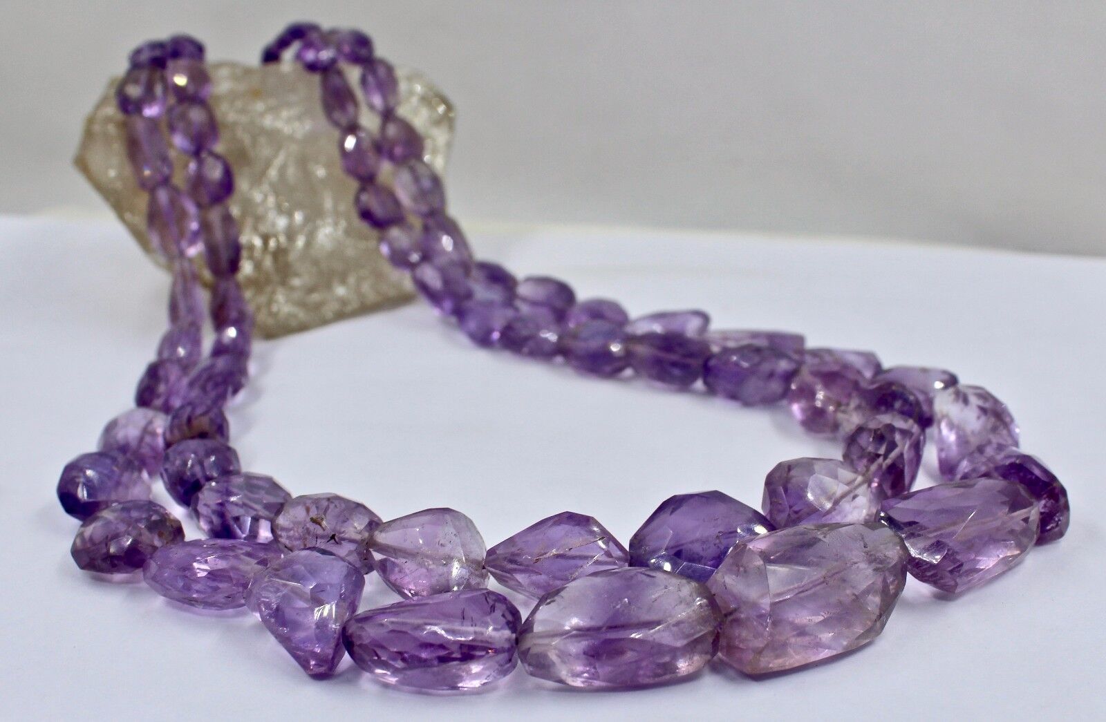 NATURAL AMETHYST BEADS FACETED TUMBLE 2 LINE 970 CTS GEMSTONE LADIES NECKLACE