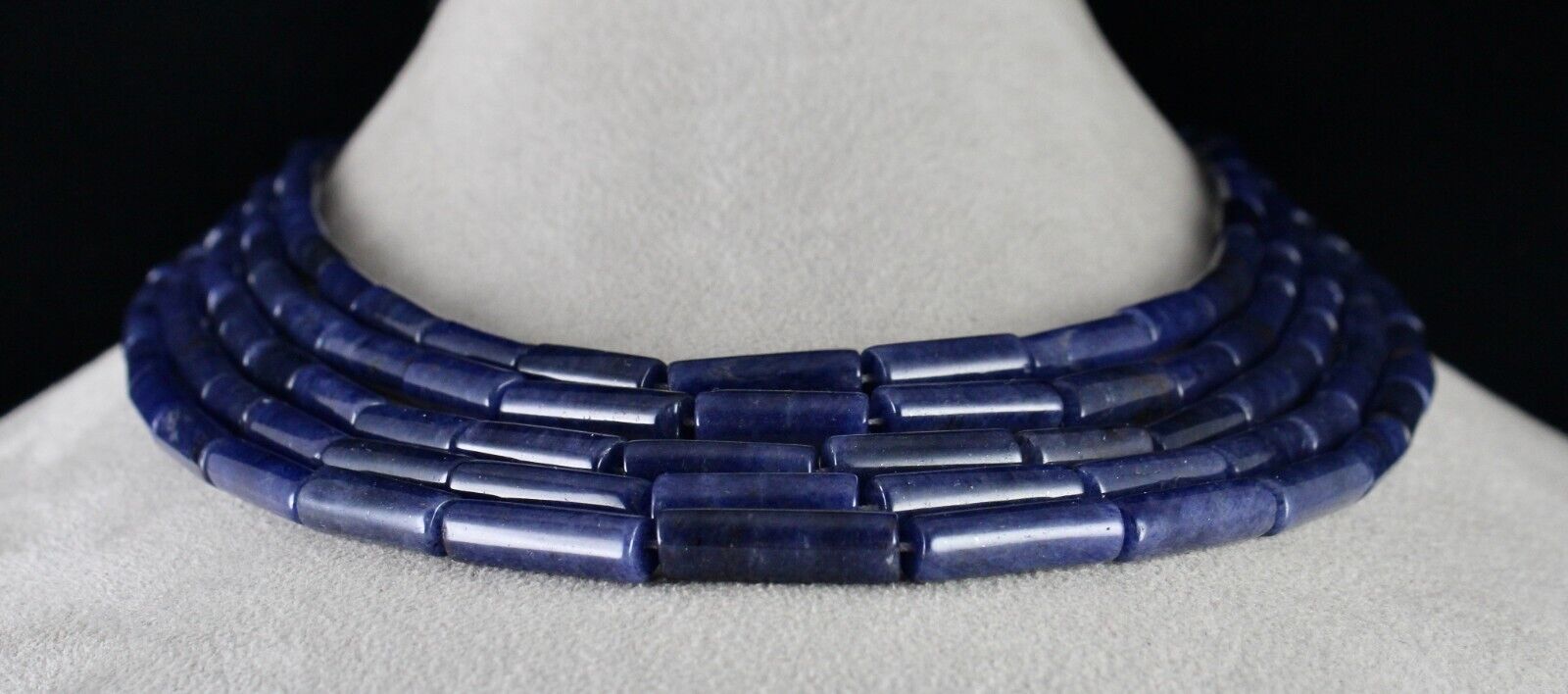 NATURAL BLUE AVENTURINE TUBE GEMSTONE 5 LINE 896 CT SEMI PRECIOUS BEADS NECKLACE