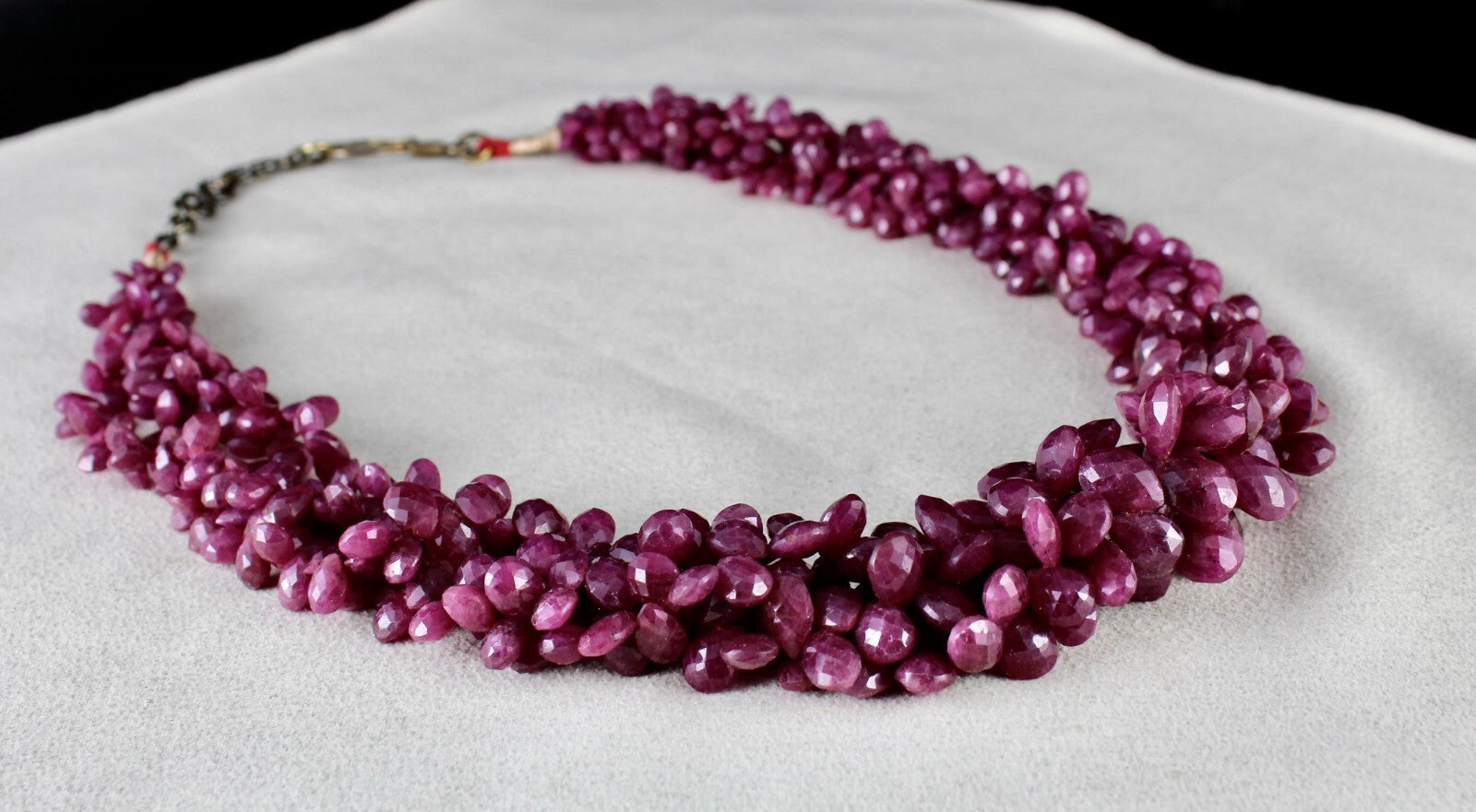 Certified Natural Ruby Teardrop Beads 768 Ct Sterling Silver Necklace For Women