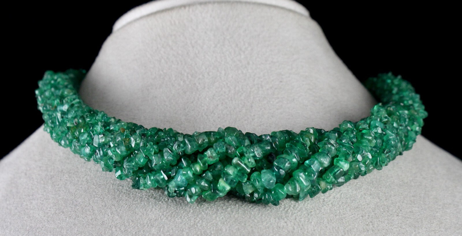 Vintage Natural Emerald Bead Necklace 11L 711 Ct Uncut Certified Gemstone Silver