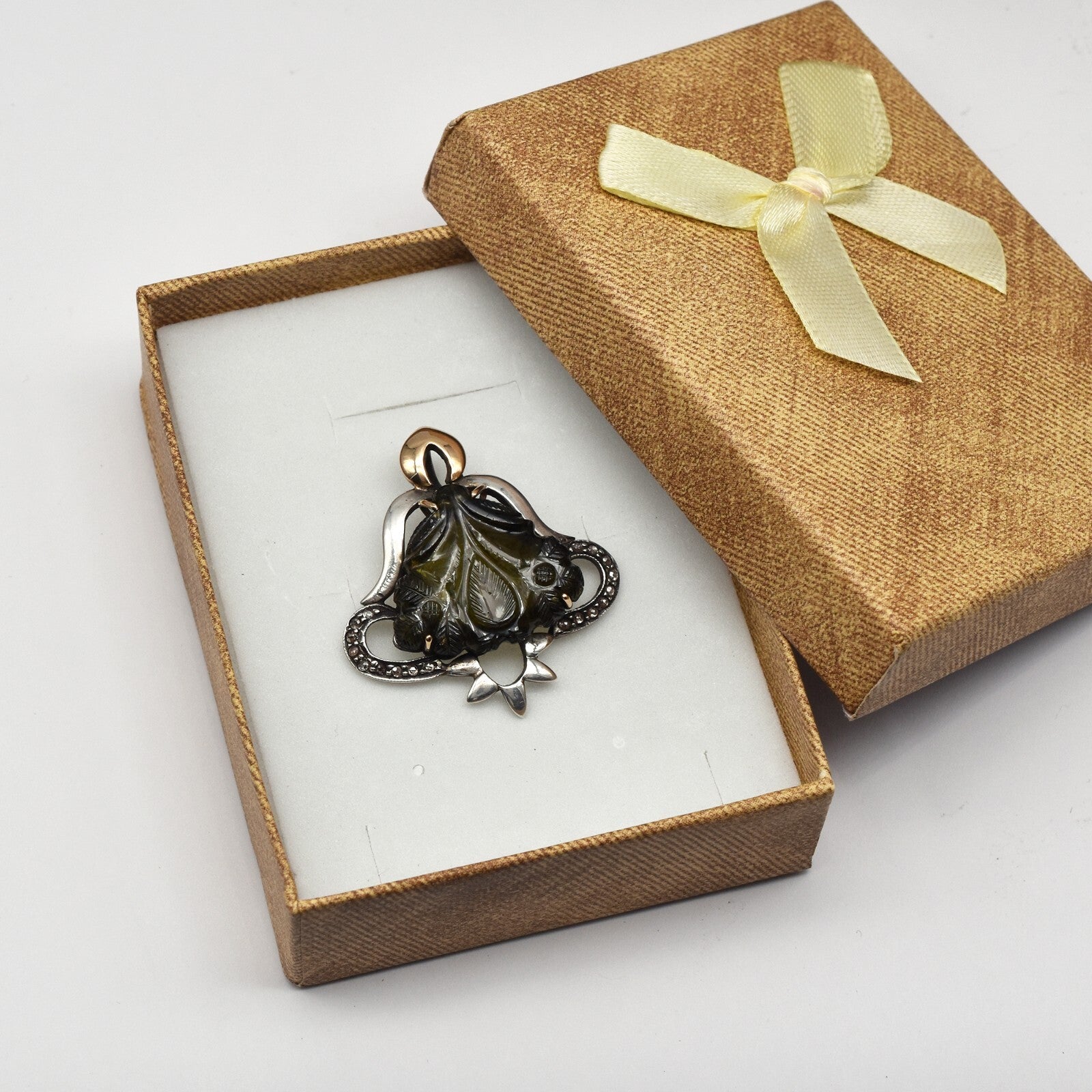 Victorian Natural Green Chrome Tourmaline Diamond 48.5ct Sterling Silver Pendant