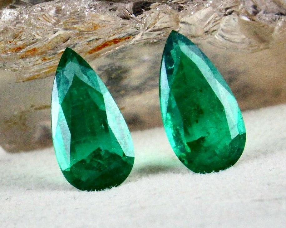 Certified Natural Zambian Emerald Pear Cut Earring Pair 9.03 Ct Loose Gemstone
