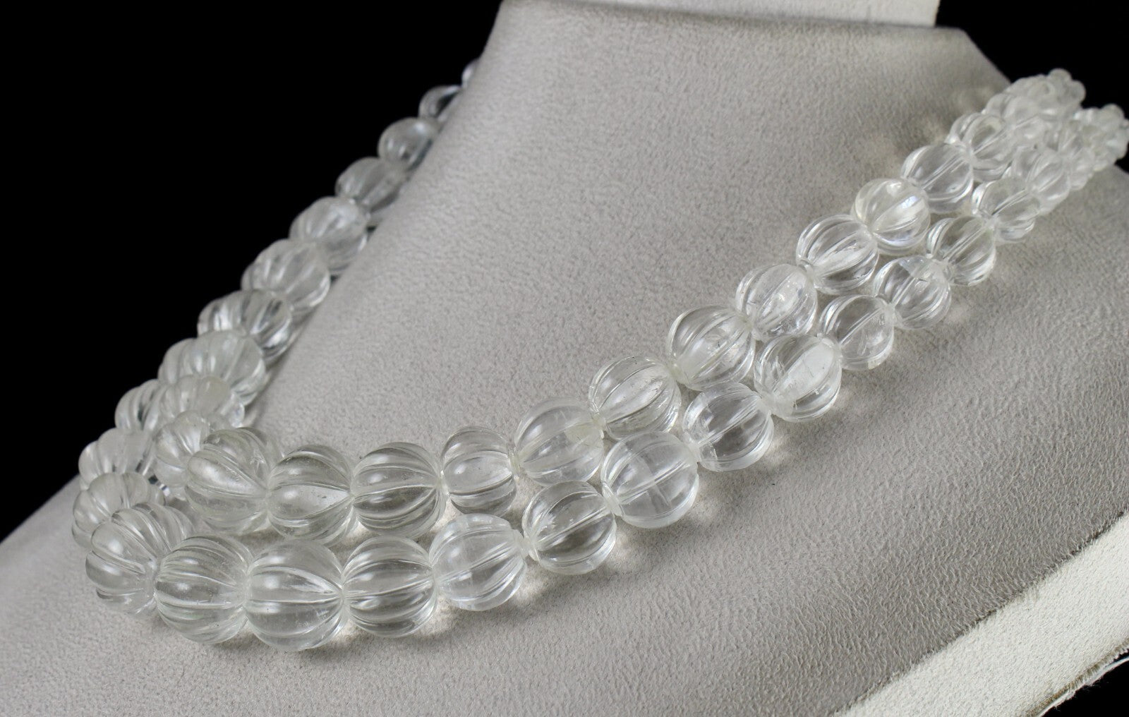 Natural Rock Crystal Quartz 1407 Ct Carved Melon Beads Gemstone Necklace