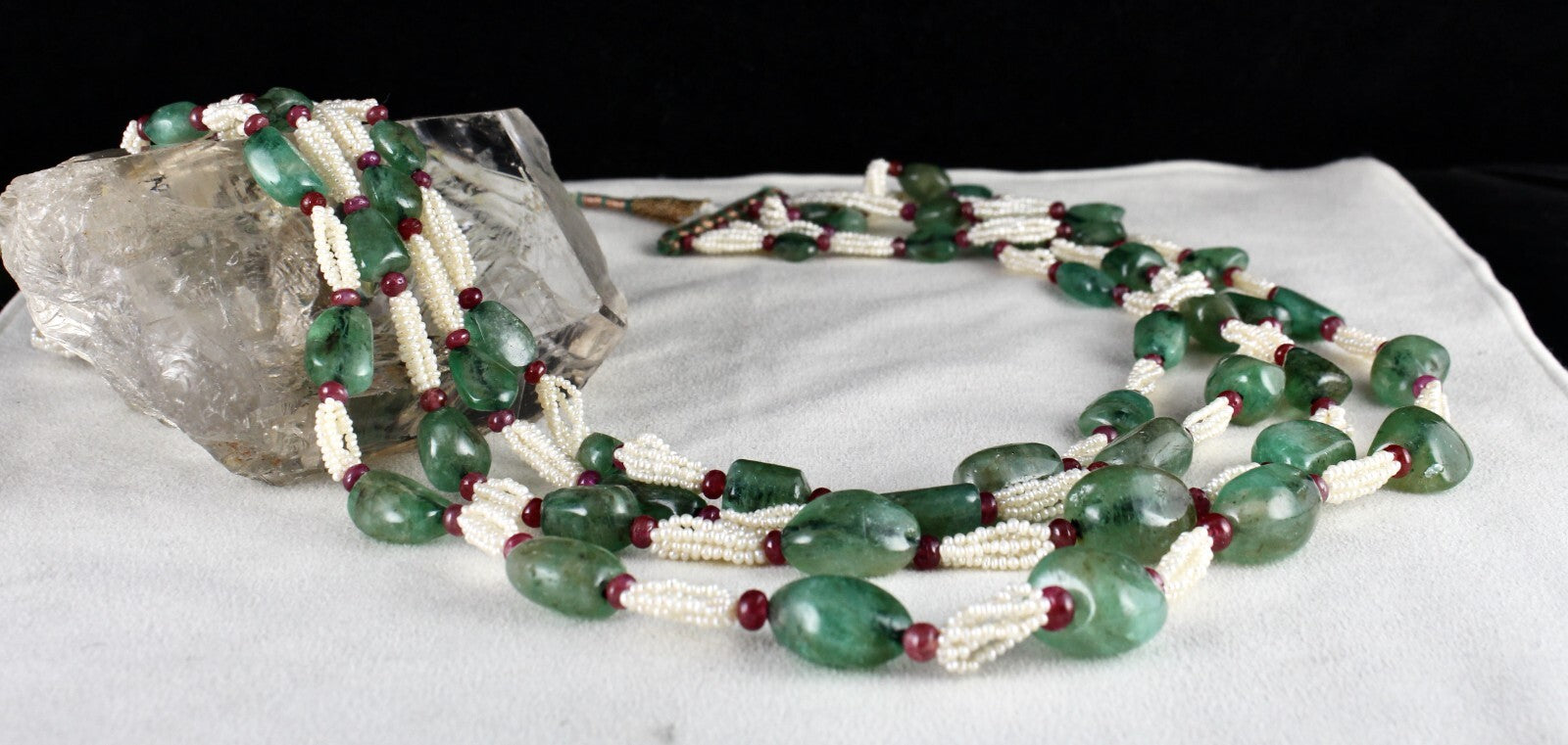 Vintage Natural Emerald 826 Ct Pearl Ruby Beaded Wedding Necklace For Women