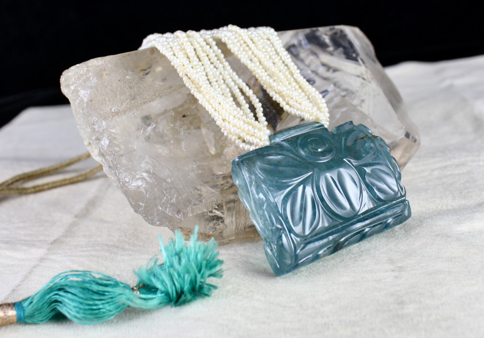 Certified Natural Blue Aquamarine 176.20 Ct Pearl Antique Necklace For Women